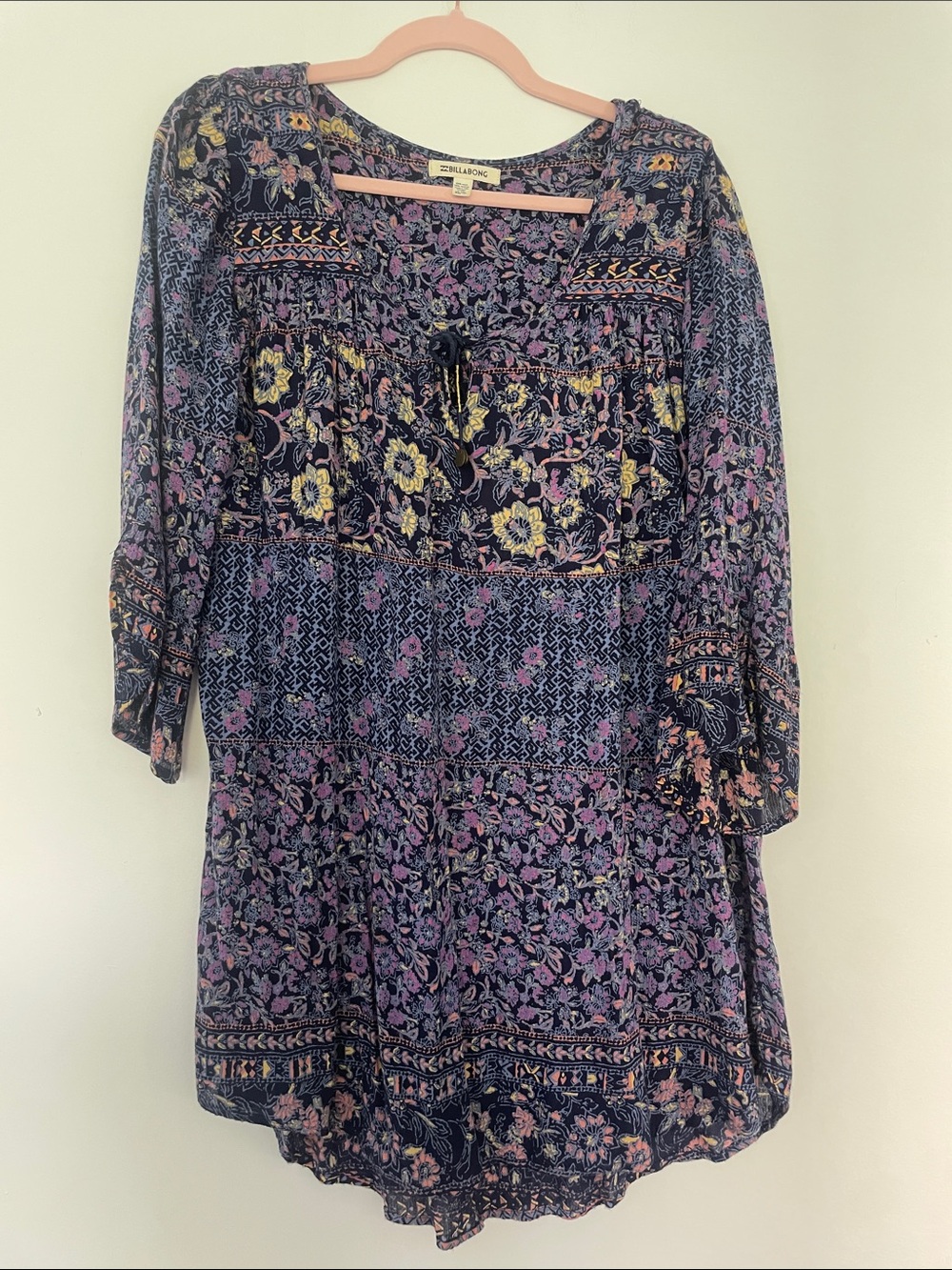 Billabong Navy Floral Tunic Dress - Purple & Yellow Accents